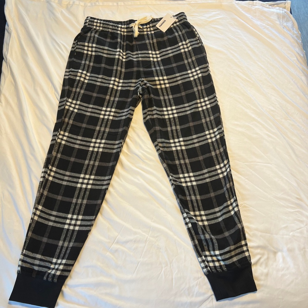 Sonoma Goods For Life Mens Flannel Pajama Pants Black White Plaid Joggers Size M
